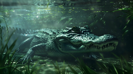 Alligator lurking beneath the murky waters