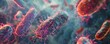 microscopic view of bacteria with cilia in a dynamic environment. Healthcare and medicine concept for banner and poster