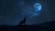 Coyote howling at the moon on a starry night