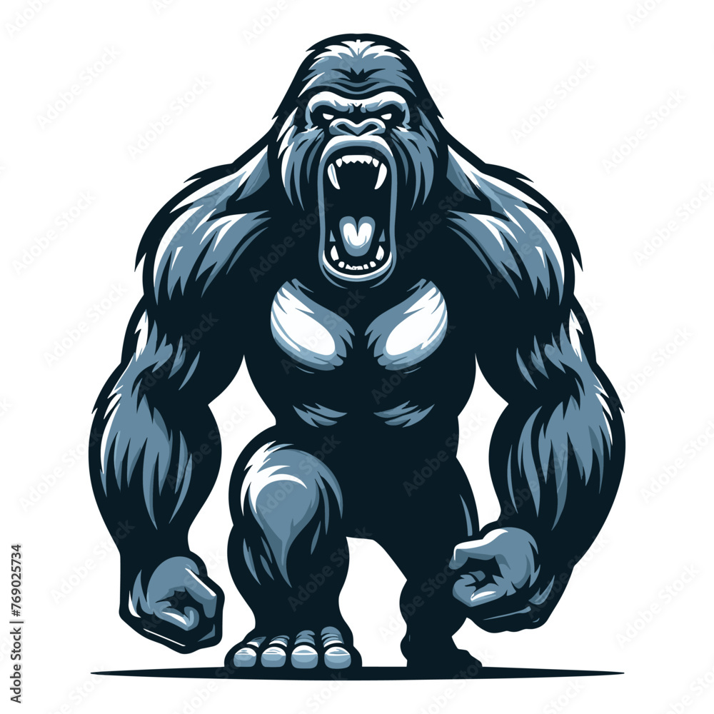 Wild angry gorilla full body vector illustration, primate animal ...
