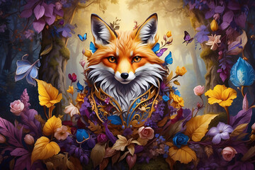 Wall Mural - fox animal with fantasy style