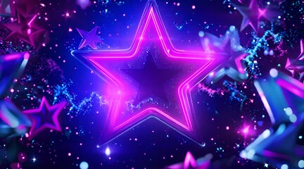 Wall Mural - stars with purple neon light on black background