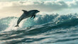 Dolphin leaping gracefully out of the ocean waves