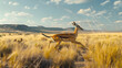 Gazelle sprinting across the African grasslands