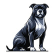 Pitbull bulldog full body vector illustration, Full-length portrait of a sitting animal pet pitbull terrier dog. Design template isolated on white background