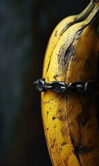 Poster - A close up of a banana with chains around it's stem. Generative AI.