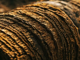 Fototapete - A close up of a piece of wood that is covered in bark. Generative AI.