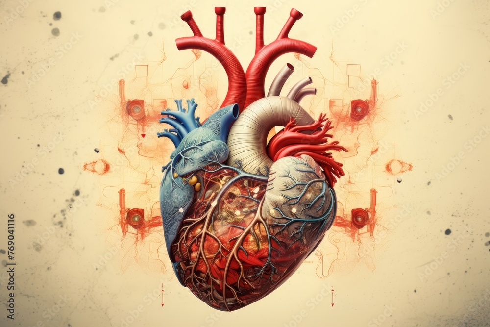 Human heart cross section on scientific background.a Stock Photo ...