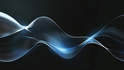 Wall Mural - Shining blue waves on dark digital art backdrop - A captivating digital art piece featuring illuminated blue waves undulating against a black background for a modern effect