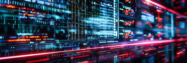 Poster - high-speed digital data stream, blue coding and networking background, technology in motion