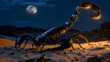 Sinister scorpion poised menacingly amidst desert sands under the moonlight