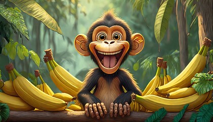 Poster - monkey among bananas