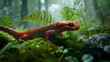 Slinky salamander navigating through mossy forest floor