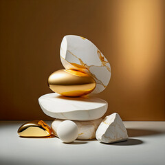 Marble, royal marble, royal ecry, gold white stones, rock balancing art