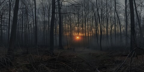 Wall Mural - beautiful sunset in forest 