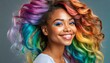 smiling beautiful woman with colorful hair