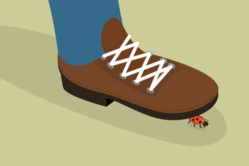3D Isometric Flat Vector Illustration of Step on a Ladybug, A bug under a Shoe