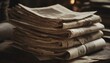 Historical Insights: Selective Focus on Stack of Old Newspapers