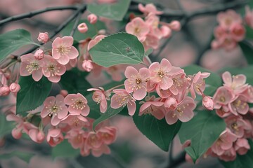 Poster - A beautiful display of pink flowers in full bloom on a tree branch, creating a vibrant and enchanting sight in the springtime