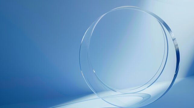 Glass lines circle, minimalist, blue background, abstract graphic art wallpaper background computer, copy and text space, 16:9