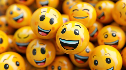 Yellow Smileys emoticons with different emotions. 3d rendering. Social network concept