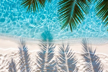 Aufkleber - A majestic palm tree gracefully casts its shadow on the sandy beach, creating a mesmerizing play of light and dark