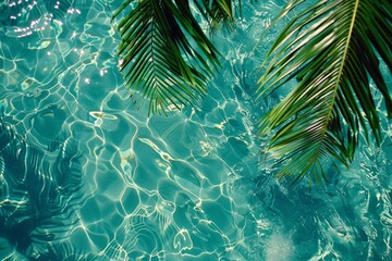 Poster - A lone palm tree majestically stands in the center of a tranquil body of water, creating a peaceful and picturesque scene