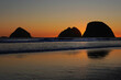 Sunset behind the sea stacks on the Oregon coast