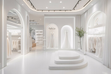 White interior of store with wedding dresses