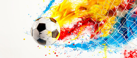 Wall Mural - EM 2024 Soccer Football Fever Abstract Artistic Explosion with Ball Wallpaper Poster brainstorming Card Magazine