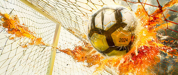 Canvas Print - EM 2024 Soccer Football Fever Abstract Artistic Explosion with Ball Wallpaper Poster brainstorming Card Magazine