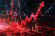 Infographic with a red arrow growing upward. Abstract background. Business, finance, analytics