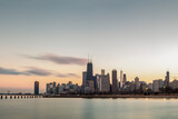 Fototapeta  - Skyline of downtown Chicago at dusk, Illinois, United States