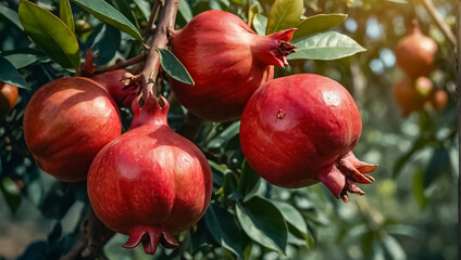 Wall Mural - beautiful ripe pomegranate fruit on a branch in the garden
