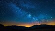 A mesmerizing Milky Way arcs across the night sky, illuminating a silent mountain valley with its celestial splendor..