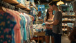 © Nelson - A couple shopping for baby clothes and toys in a cute boutique