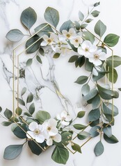 Wall Mural - Top view of eucalyptus green leaves frame isolated on white background, flat lay, overhead view.