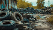 Pile of Old Tires Next to Building