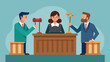 A courtroom scene with two lawyers presenting their arguments to a judge. The focus is on the judges gavel symbolizing the authoritative role of