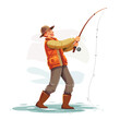 Fishing with rod hobbie icon cartoon vector 