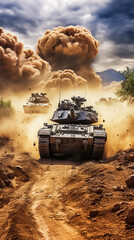 Wall Mural - Tank in the Heat of Battle. Army Tank in Action