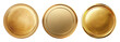 © Bisams - Set of realistic blank golden coins or medals isolated on white, empty metallic token template