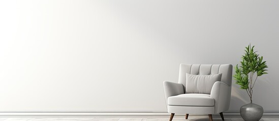 Wall Mural - White chair with a green potted plant displayed in a simple room setting with natural light
