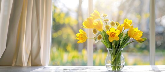 Canvas Print - Yellow flowers bouquet on the table