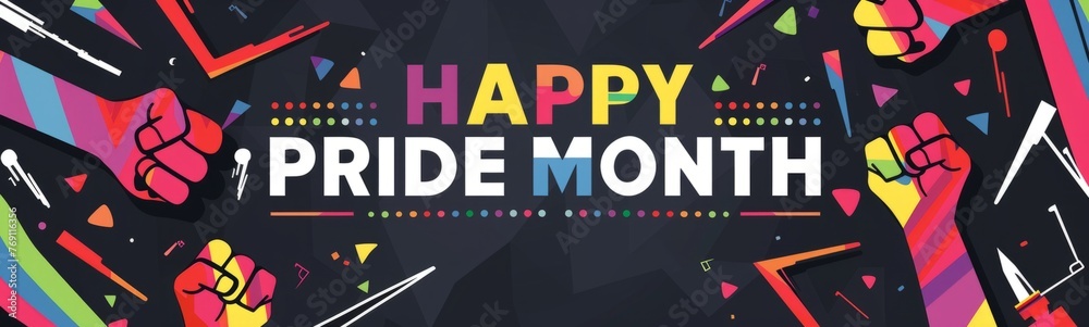 graphic design with the words "HAPPY PRIDE MONTH" written in bold ...