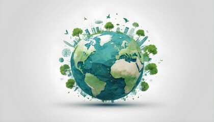Wall Mural - Earth day concept on white background, World environment day created with generative ai.