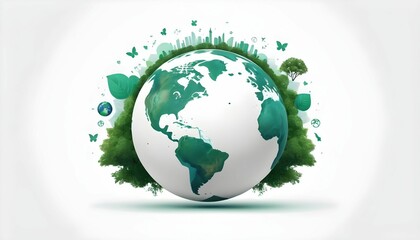 Wall Mural - Earth day concept on white background, World environment day created with generative ai.