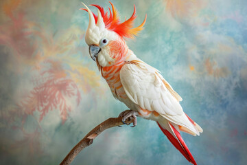 Wall Mural - A purebred bird poses for a portrait in a studio with a solid color background during a pet photoshoot.

