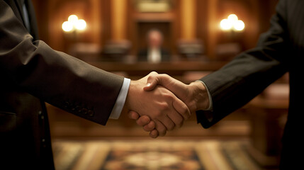 Close-Up Business Handshake Agreement with Two Men in Suits