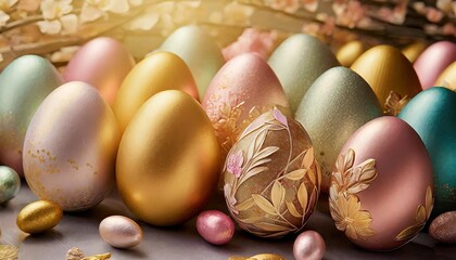 Wall Mural - exquisitely adorned easter eggs showcasing a brilliant assortment of vibrant painted colors